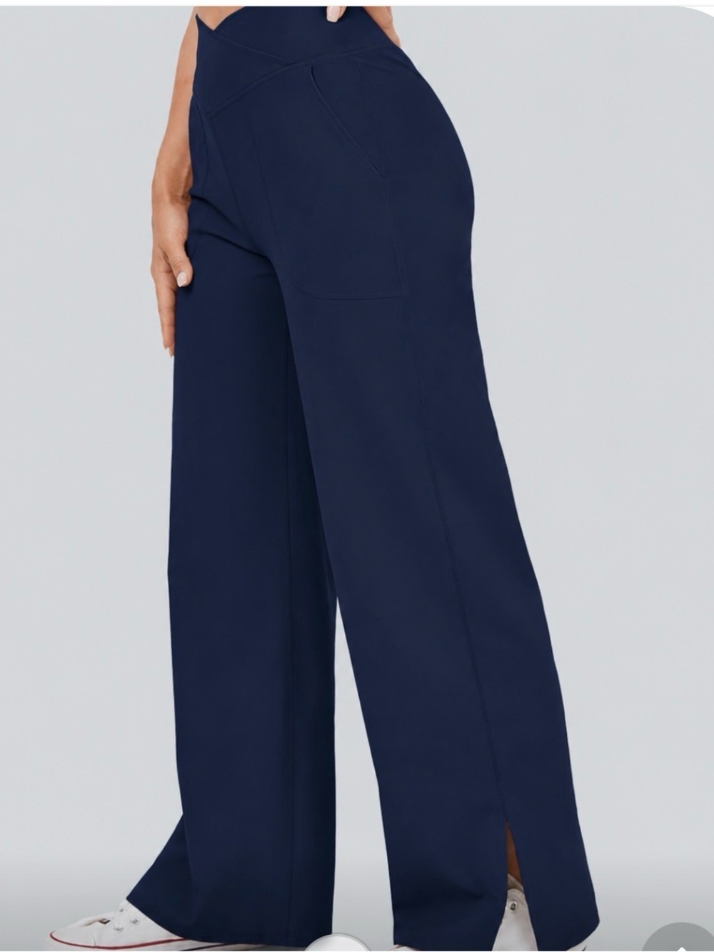 Halara DayStretch Crossover Split Hem Wide Leg Pants Small Midnight Blue NEW